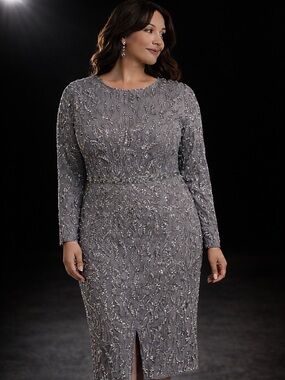 Mac Duggal Silver Beaded Sequin Cocktail Dress NWT Size 14 Evening Formal